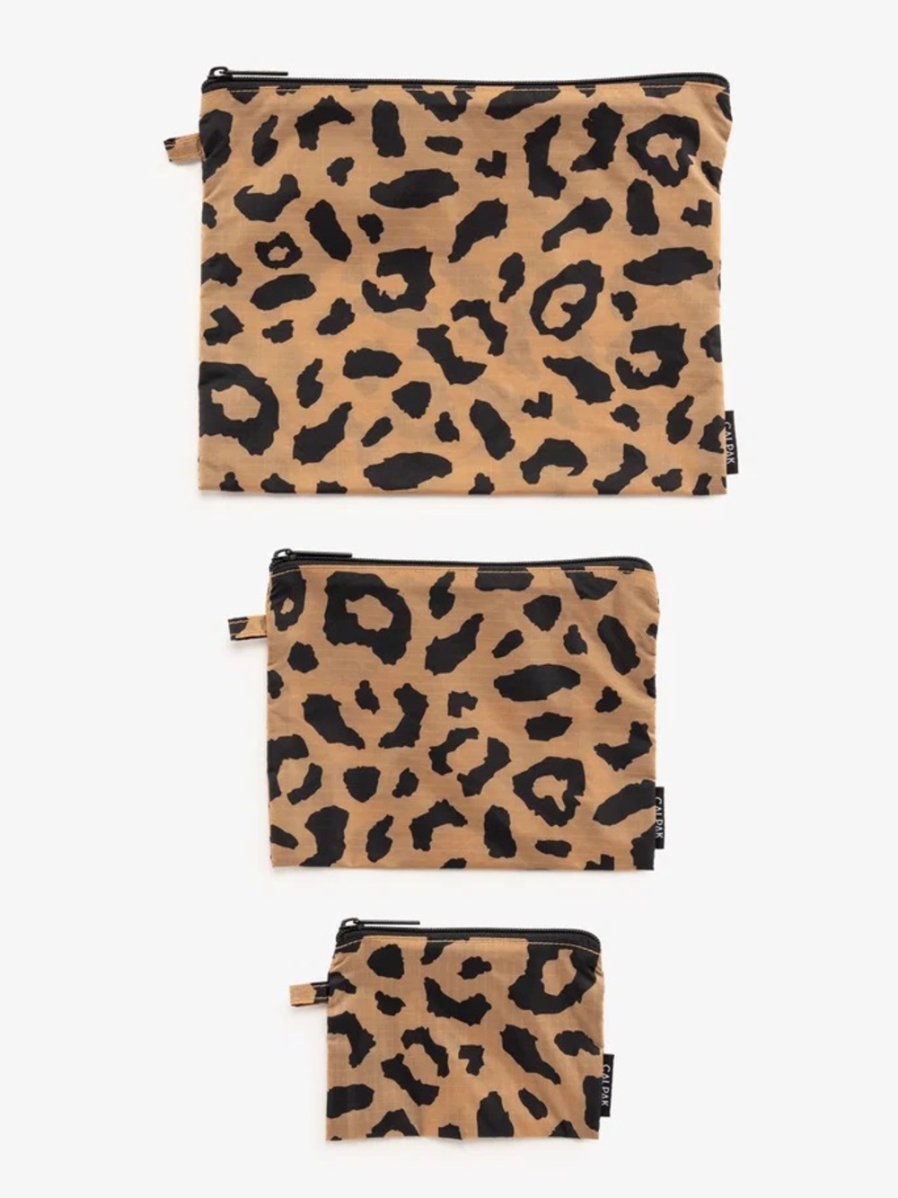 Calpak Compakt Zip Pouch Set in cheetah